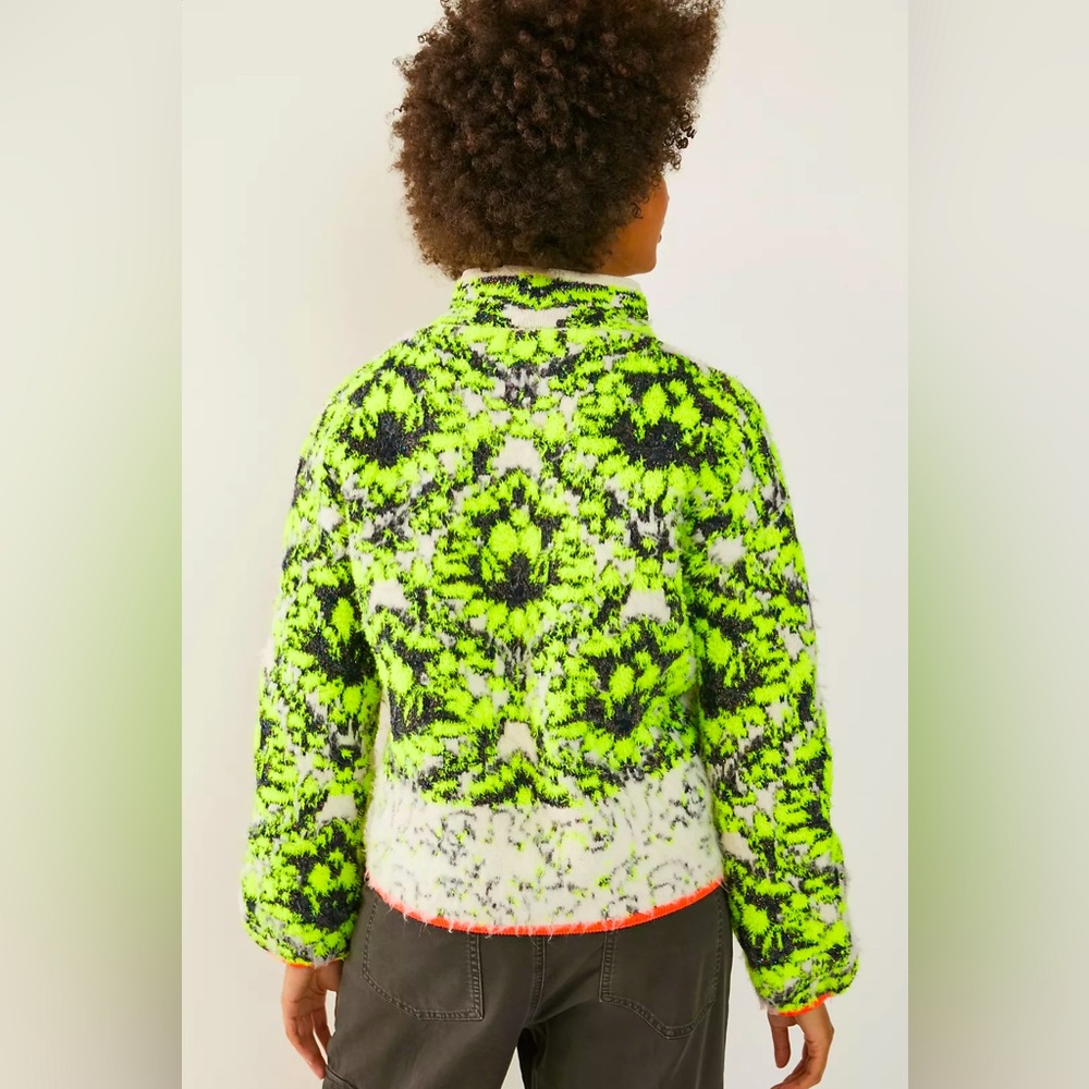 ANTHROPOLOGIE Cristina Fuzzy Neon Fleece Half Zip Pullover Sweater Sweatshirt - Picture 4 of 16